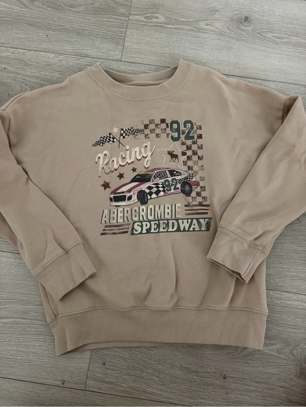 Abercrombie & Fitch Beige Racing Crewneck Sweatshirt